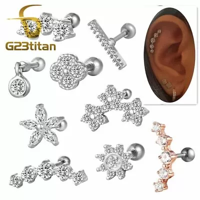 Ear Studs Cartilage Earrings Tragus Helix Piercing Surgical Titanium Flower Crys • $18.61