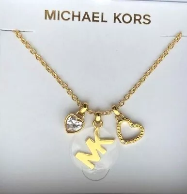 Michael Kors Rose Gold Tone Openwork Heart MK Logo 3 Charms Necklace MSRP: $125 • $85