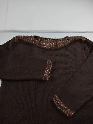 Vintage Tandem Sweater Women Sz Large 100% Wool Sweater Boho Chic Brown Pullover • $24.99