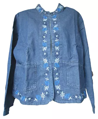 Vermont Country Store Embroidered Blue Denim Jacket Size L • $9.59