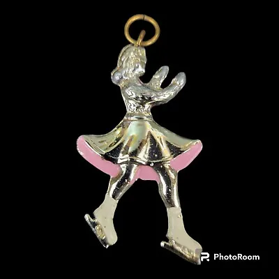 Vintage Necklace Pendant Mid Century Ice Skate Skating Pink Skirt Dress MCM • £7.70