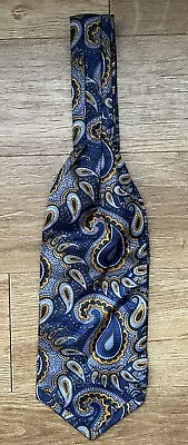 VINTAGE 1960s DUGGIE BLUE/YELLOW GREY PAISLEY PATTERNED CRAVAT/NECKWEAR - VGC • £10.75