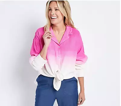$18.53 • Buy J Jason Wu Dip Dye Linen Button Front Shirt (Hot Pink, Small) A511718