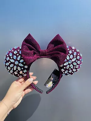 $8.99 • Buy Sparkling Dreamers Dark Purple Shimmer Gems Mouse Ears With Matching Bow