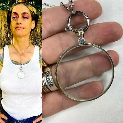 Magnifying Glass Necklace Silver Tones • $36