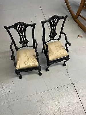 Vintage Pair Victorian Heavy Cast Iron Doll Chair/Garden Decor/Salesman Sample • $39.95