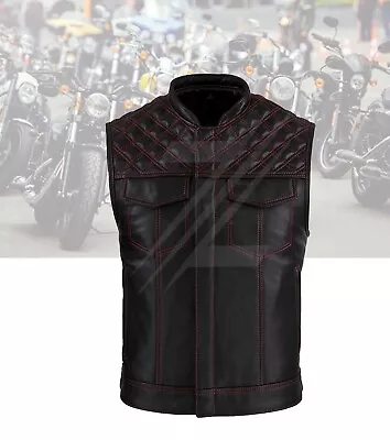 New Men's Cowhide Leather Bikers Club Vest Diamond Quilted Motorcycle Gang Vests • $162