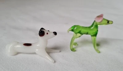 £10 • Buy Vintage Murano Glass Lampwork White Dog, Green Horse & Dog Miniatures  50s