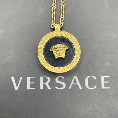 Versace Necklace Gold Black Charm Choker Medusa  Gold Hardware Accessorie Auth • $245.49