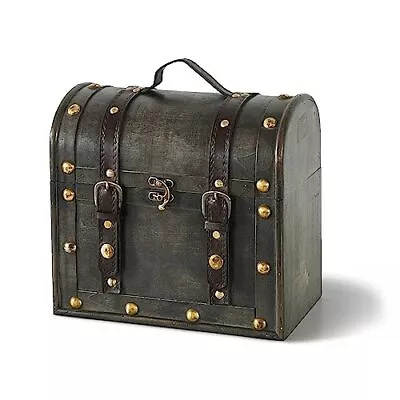 Wellington Wooden Steampunk Treasure Chest With Faux Leather Straps And Rivet... • $46.68