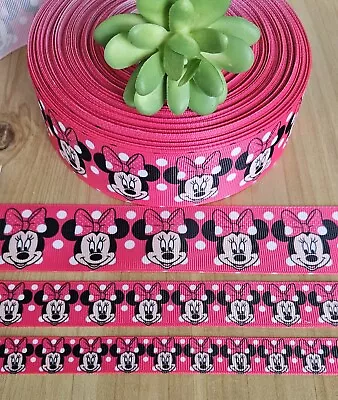 5/8 7/8 & 1.5 (1 YD) Minnie Mouse Grosgrain Ribbon Disney Polka Dot Hair Bow  • $1.20
