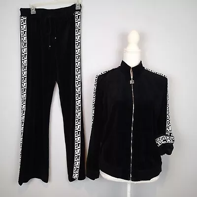 St John Sport Velvet Leisure  Jogging Pants Track  Jacket Suit  M Black White • $89.95