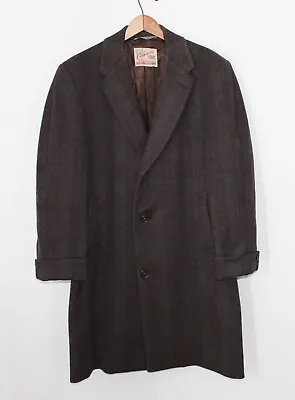 English & Scotch Woollen Co Cashmere Overcoat Vintage 1950s Glen Plaid Men's 40 • $134.99