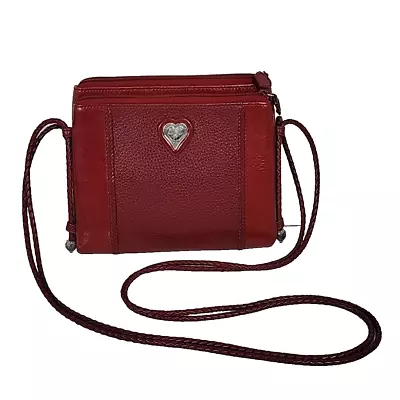 Brighton Vintage Red Pebbled Leather Crossbody Purse Organizer Bag Double Zipper • $42.95