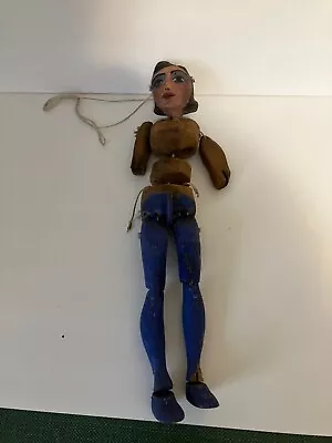 Antique Folk Art Hand Carved String Jointed Wooden Marionette Woman Puppet • $100