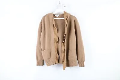 Max Mara Womens M Wool Cashmere Knit Open Front Hooded Pocket Cardigan Sweater • $149.96