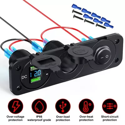 Dual Switch Panel 12V/24V DC USB Charger Power Socket Outlet For Car Truck Boat • $15.31