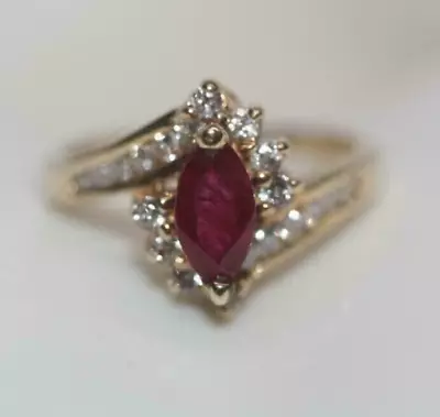 Engagement Ring 2Ct Marquise Cut Lab-Created Red Ruby In 14K Yellow Gold Plated • $90