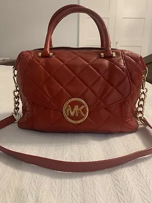 Authentic Michael Kors Large Fulton Quilt Top Zip Red Leather Satchel $398 • $175