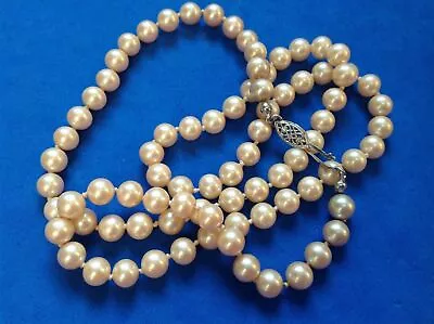 Vintage Luxurious Cream Costume Knotted Pearl 24  X 1/4  Strand Sterling Clasp • $14.99