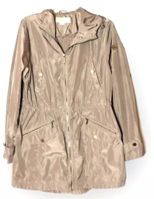 NWT Womens Michael Kors Light Weight Rain Silky Full Zip Hooded Jacket Brown • $59.99