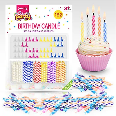 152pk Happy Birthday Candles & Holders | Cake Cupcake Toppers Party Decoration • £2.99