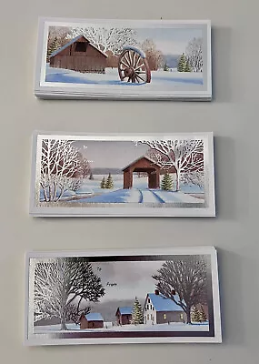 Vintage Christmas Holiday Gift Tags NOS 45 Total 5”x2” Silver Snow Farm Country • $9.99