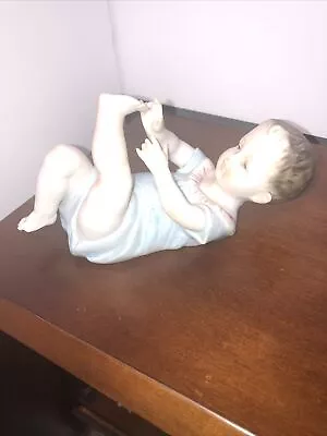 Antique Piano Baby Bisque Porcelain 6  Blue Boy C1890 Figurine Ink Mark 8131 • $75