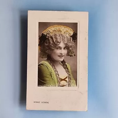 Edwardian Actress Postcard Real Photo 1907 Miss Madge Lessing Green Tint Dress • £5.95