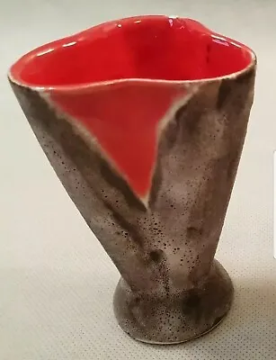 Vintage Vallauris French Pottery Vases Triangular Brown Red 1950s 1960s • £24.99