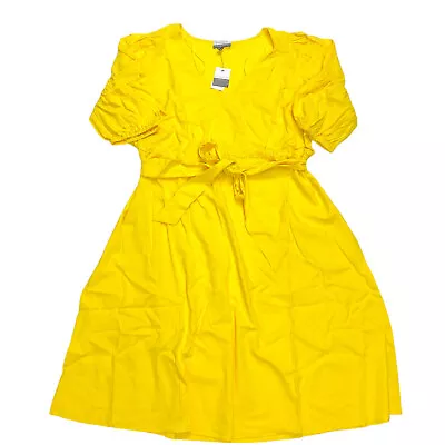 Eloquii Elements Womens Size 28 Puff Sleeve Fit & Flare Dress Yellow • $9.99