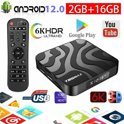 NEW T95 MAX Android 12 TV Box 2GB 16GB Quad Core HD 6K HDMI WIFI Media Player UK • £27.95