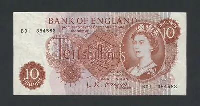 BANK OF ENGLAND 10 Shillings 1961 B01 O'Brien QEII B286 Good VF Banknotes • £14