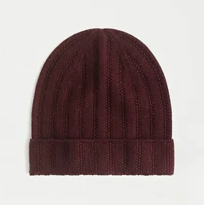 NWT JCrew Cashmere Ribbed Hat Beanie Vintage Burgundy Red • $59.99