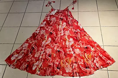 Millers Maxi Dress Red Floral Hibiscus Tie Up Tassle Straps Pockets Size 18 New • $27