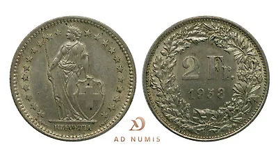 Switzerland 2 Francs 1958 Silver Quality AU/MS Standing Helvetia Coin • $22.12