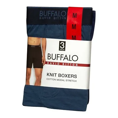 Buffalo David Bitton Men's Knit Boxers Black Or Blue 3-Pack New Free Shipping • $23.93