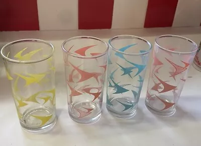 Lot Of  4 Vintage Unmarked MCM Boomerang Tumbler Glasses Atomic • $12.99