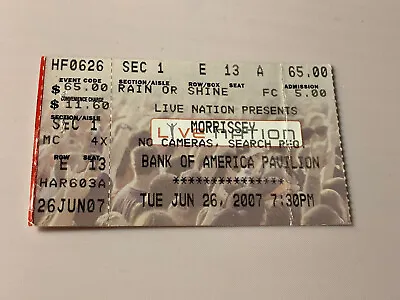 Morrissey Concert Ticket Stub 06/26/2007 Bank Of America Pavillion Live Nation • $12.99