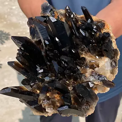 4.1LB Natural Beautiful Black Quartz Crystal Cluster Mineral Specimen • $11.50