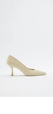 Zara Ecru White Leather High Heel Court Shoes Square-cut Vamp Detail Size Uk5/38 • £60