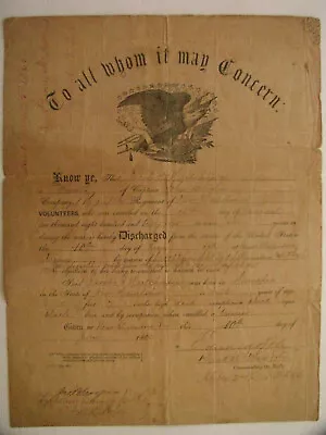 $135 • Buy Civil War New Hampshire Soldier Discharge Virginia 1865