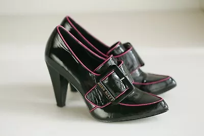 Miss Sixty Black Parent Leather Magenta Trim Buckle Detail Booties 39 • $65