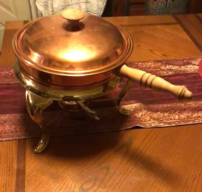 Vintage 5 Piece Copper Chafing Dish Fondue  /Cover Brass Stand And Byrnes • $42