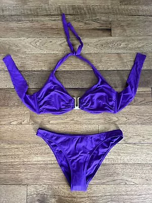 NWOT MELISSA ODABASH Purple & Gold Underwired Halter Top Bottom Bikini Set 10 14 • $65