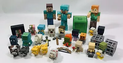 Minecraft Mini Figure Lot Cube Steve Zombie Pigman Toys Sword Bow • $34.99