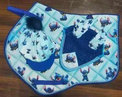 £13.99 • Buy Lilo & Stitch Saddlepad Set Saddlcloth Fly Veil Hat Silk BLUE All Sizes FREE P&P