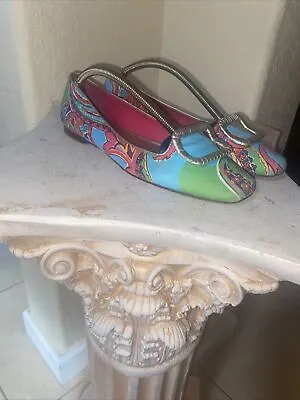 RARE $228 VTG Lilly Pulitzer Palm Beach Shoes Floral Print Flats Loafers 6.5M • $49.59