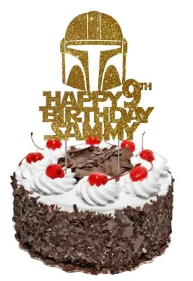 Happy Birthday Glitter Cake Topper MANDALORIAN BABY YODA Inspired Personalised • £5.99