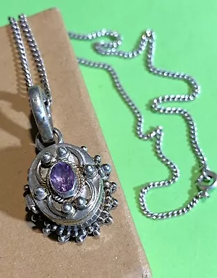 15g VTG AMETHYST LOCKET Sterling Silver Miligrain Scroll 925 Necklace 18” • $44.10